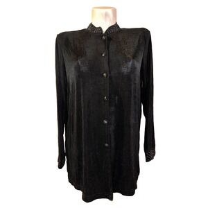 Slinky Brand Womens Black Studded Mandarin Collar Button Front Tunic Top XL NEW